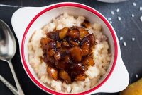 Creamy Baked Rice Pudding with Pear Compote