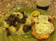 Salmon with Dill-Pepperoncini Cream and Savory Mushroom Rice