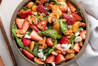 Strawberry Spinach Salad Recipe with Feta and Walnuts
