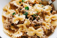 One Pot Creamy Beef and Bowtie Pasta Recipe