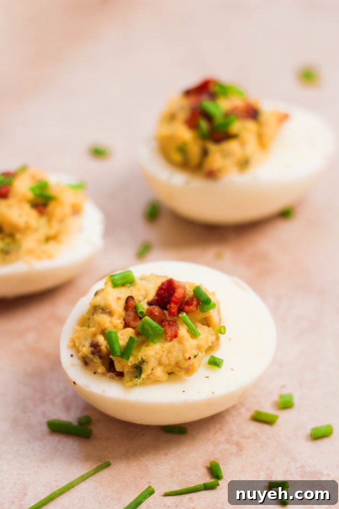 Finished deviled eggs on a platter