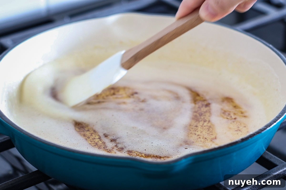 Butter browning in a saucepan.
