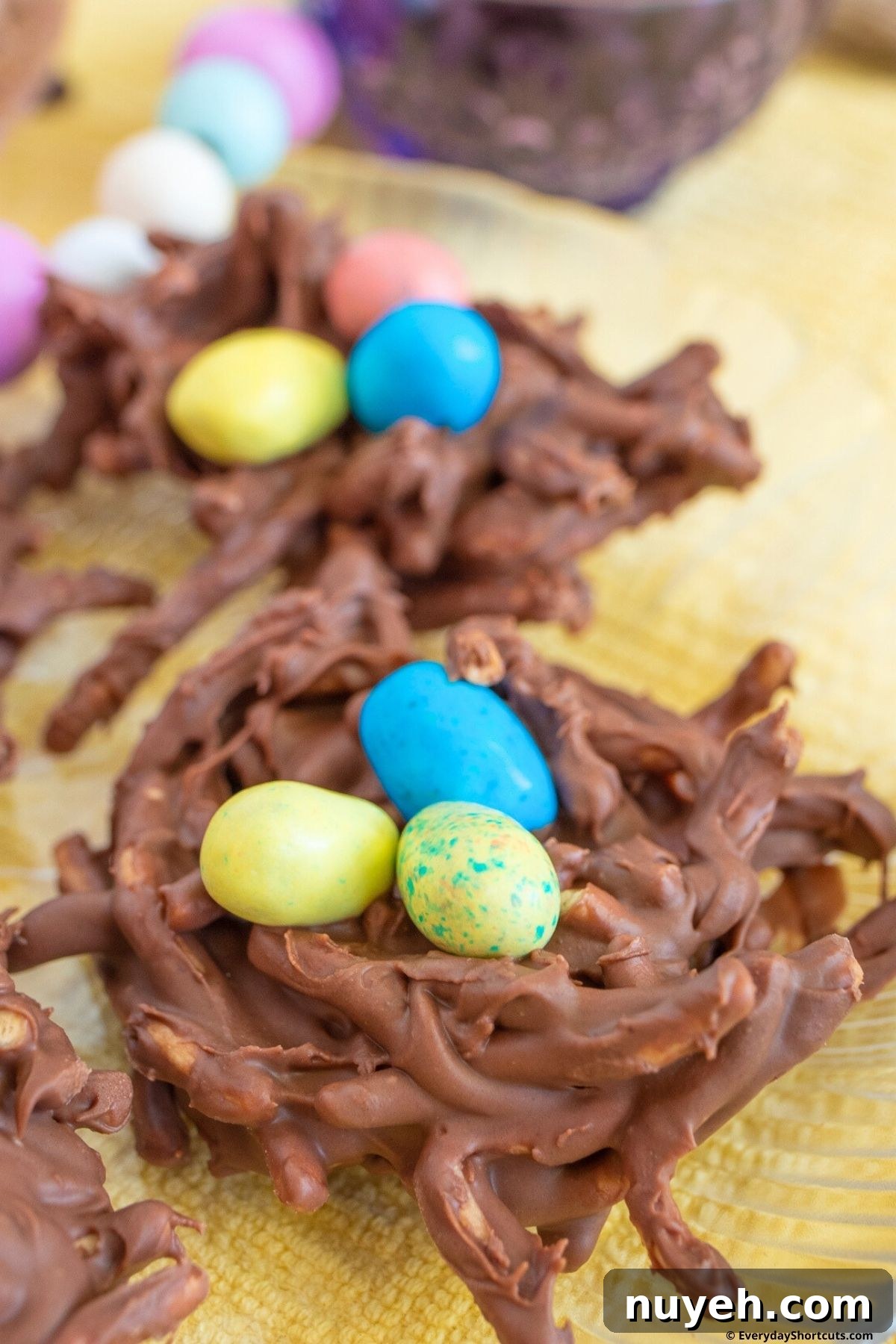 Homemade Birds Nest Cookies with Chocolate Eggs 2 haystack cookies with malted milk eggs