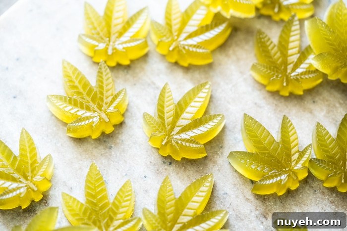 Green keto CBD gummies in cannabis leaf shape