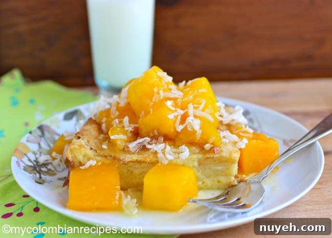 Coconut Bread Pudding with Mango Sauce