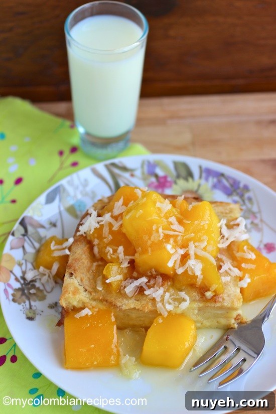 Coconut Bread Pudding with Mango Sauce