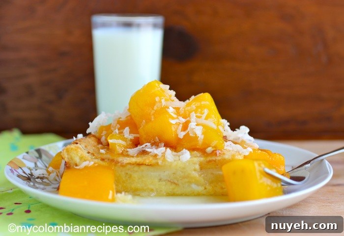 Coconut Bread Pudding with Mango Sauce