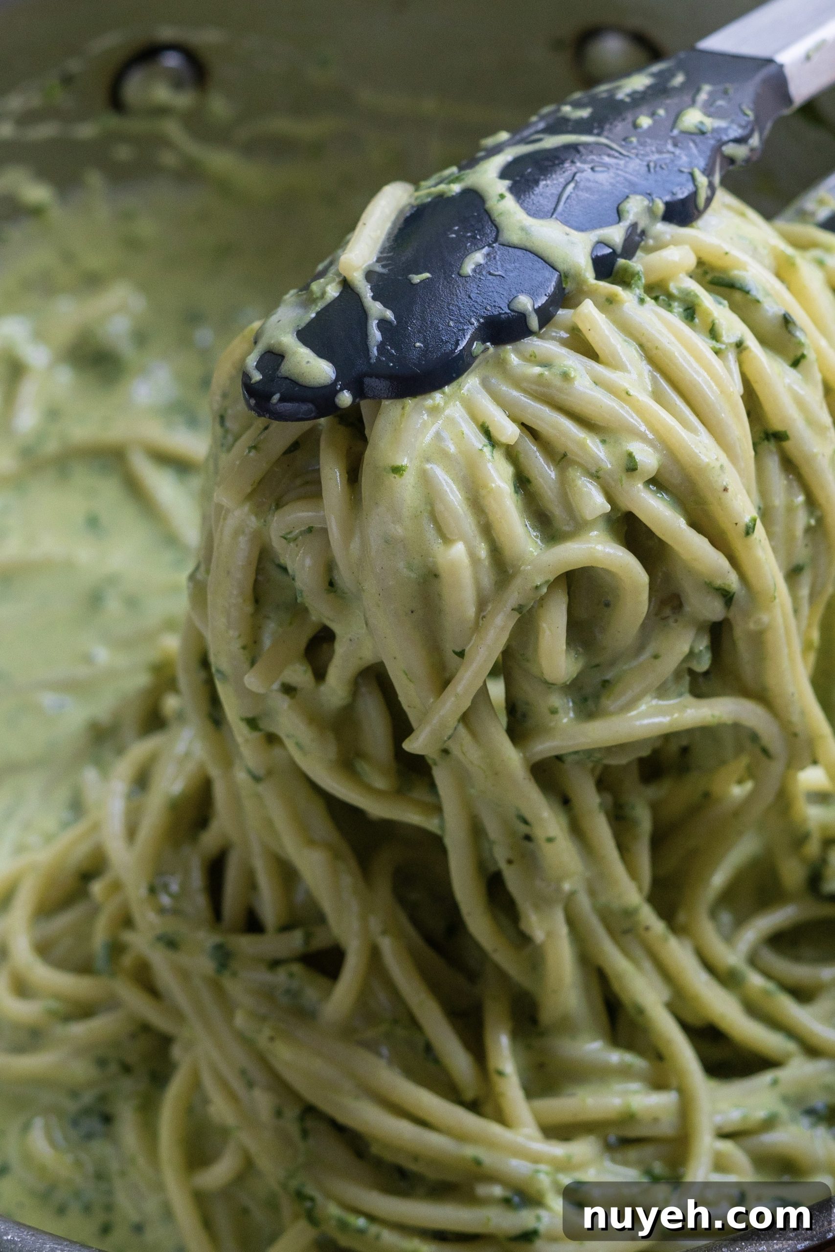 Finished creamy chicken pesto pasta