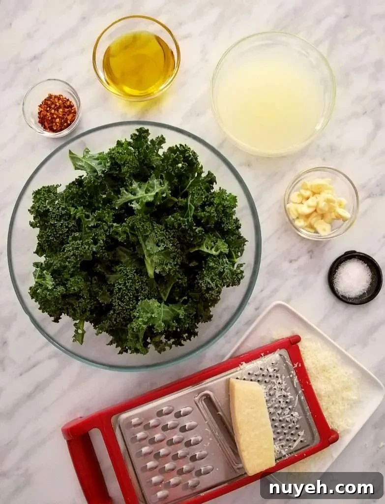 spicy kale pasta ingredients