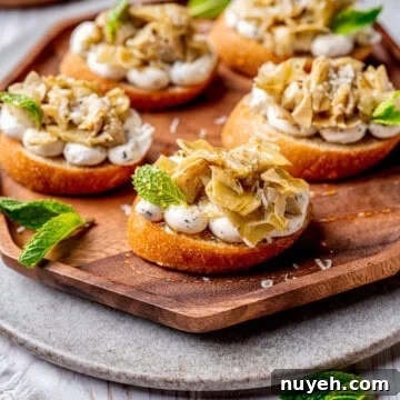 Marinated artichoke hearts crostini