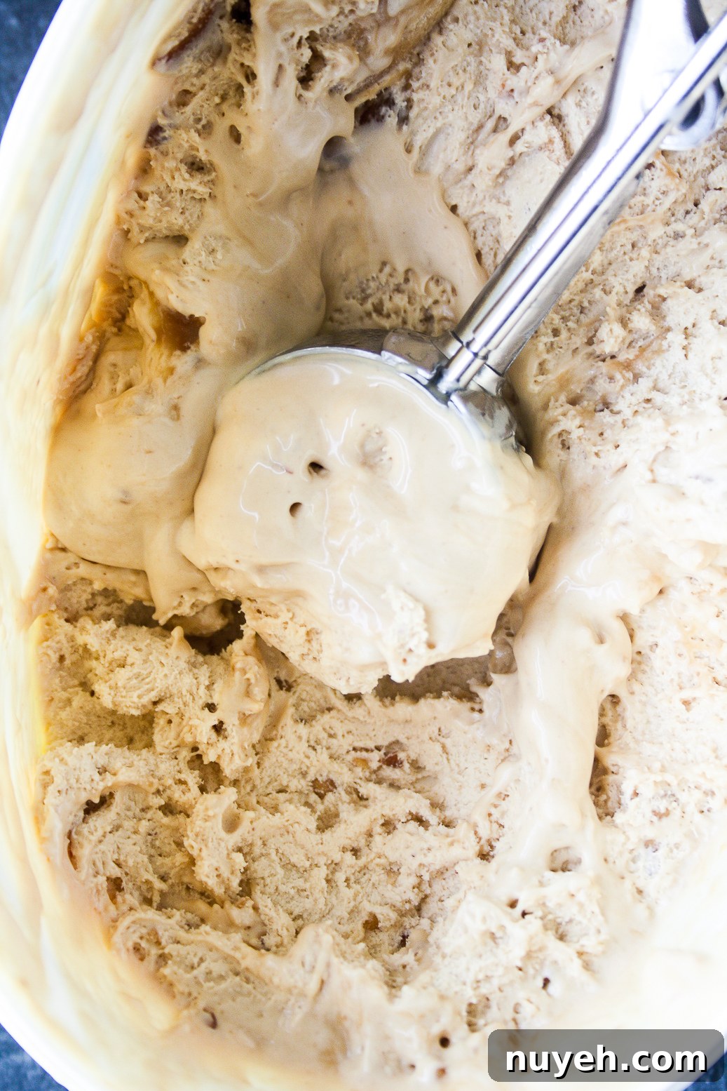 Rich, creamy no churn ice cream with peanut butter and salted caramel