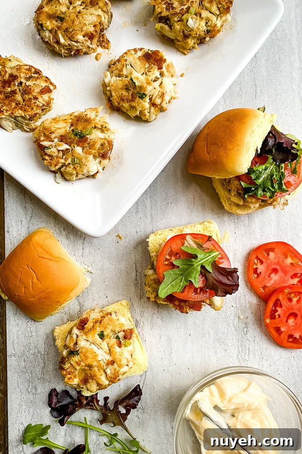 components for blt mini crab cake sandwiches.