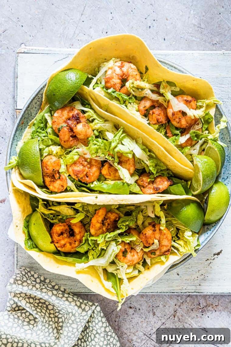 the completed shrimp tacos recipe ready to serve