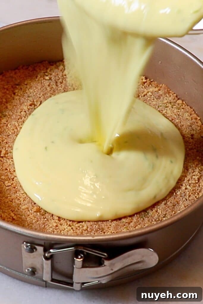 Classic Key Lime Pie Recipe with Creamy Graham Cracker Crust 8 Key lime filling before baking