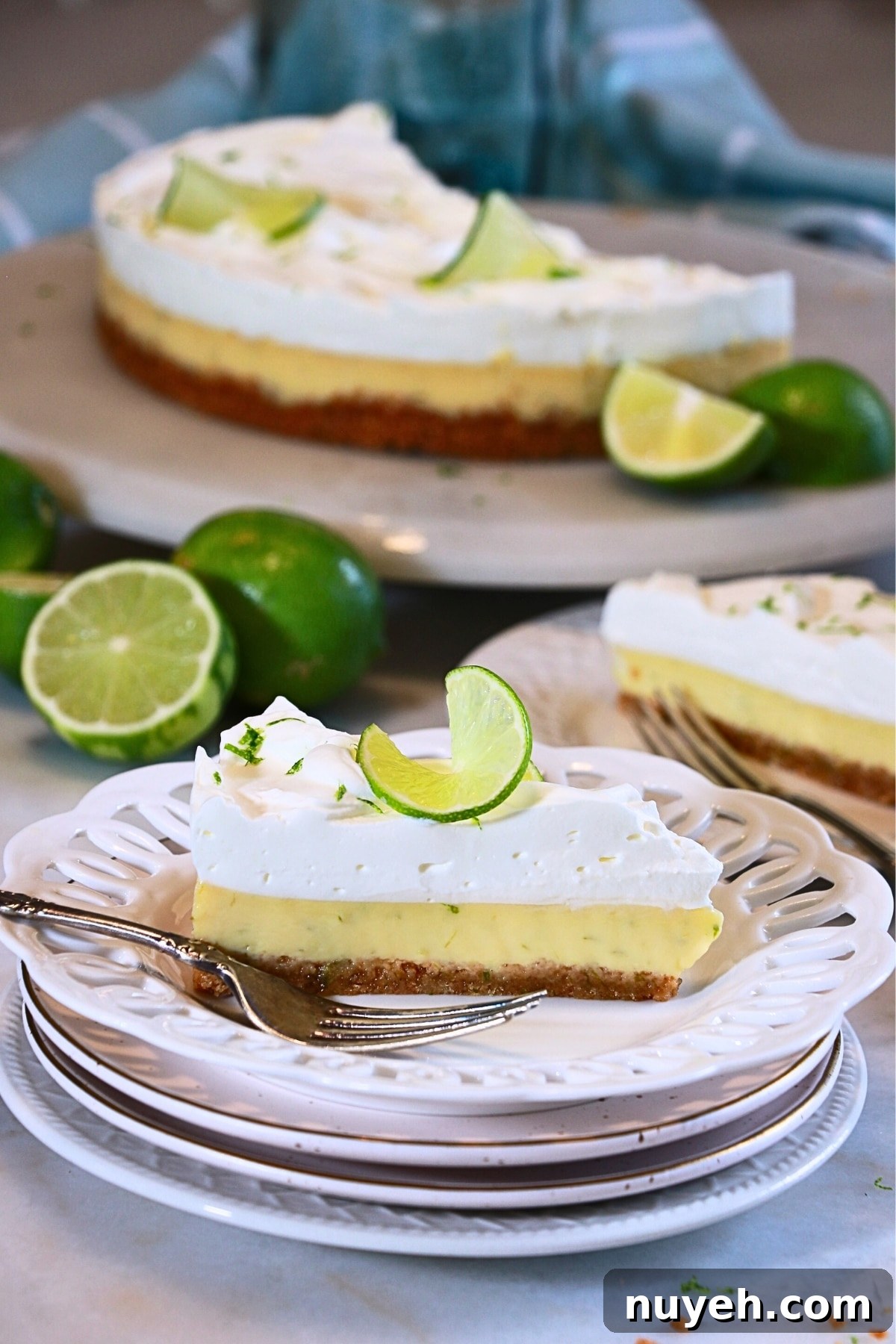 Classic Key Lime Pie Recipe with Creamy Graham Cracker Crust 9 Finished key lime pie with whipped cream