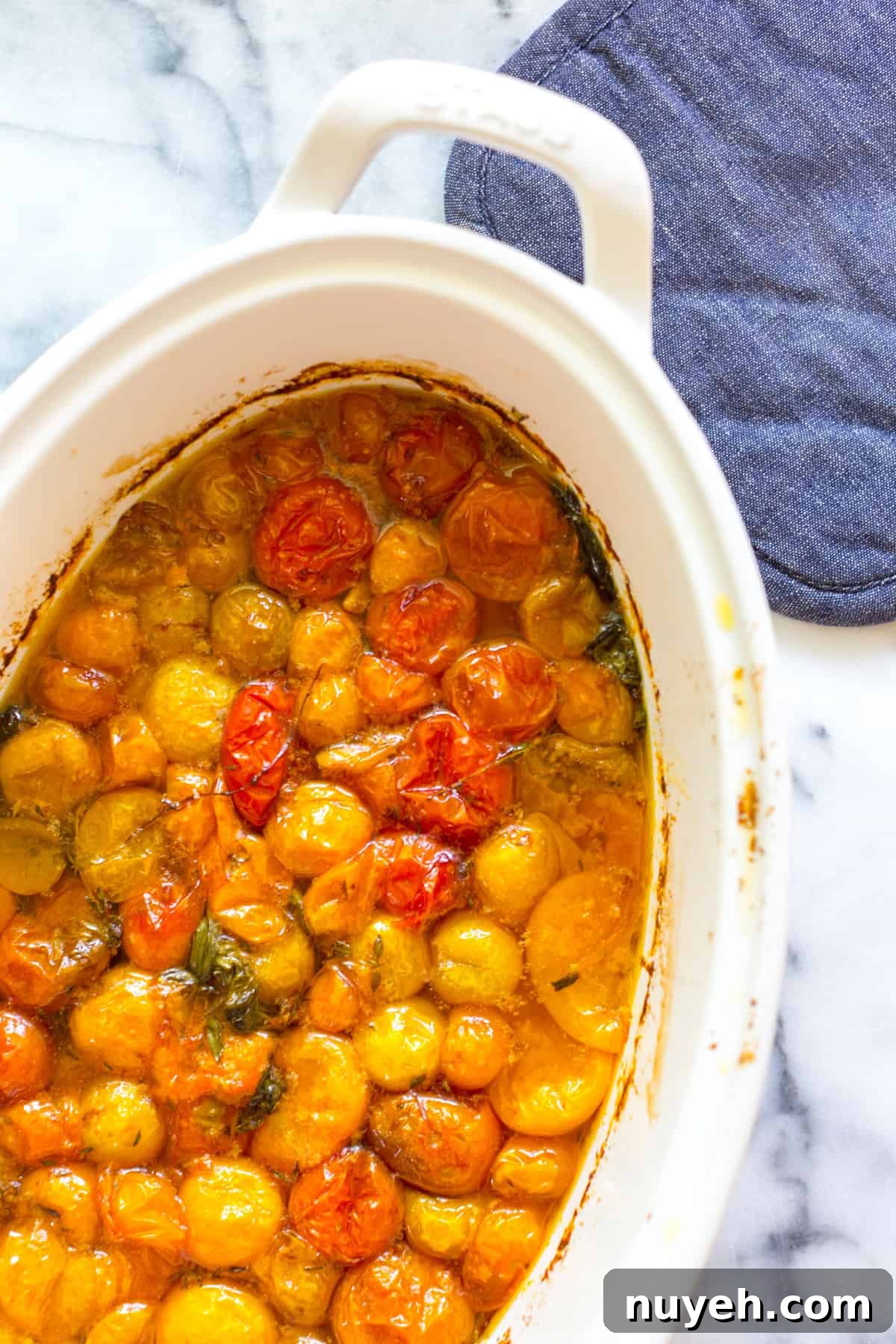 Roasted cherry tomatoes in olive oil bath