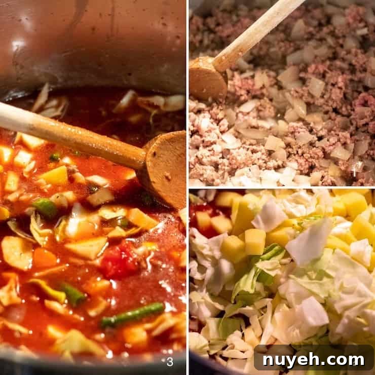 Process collage of making the soup.