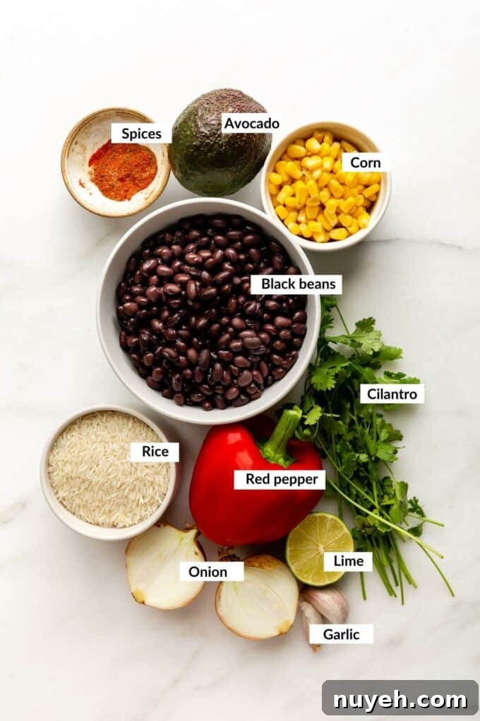 ingredients to make vegan burrito bowls