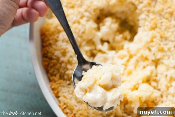 Finished baked cauliflower mac and cheese