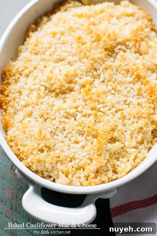 Served cauliflower mac and cheese