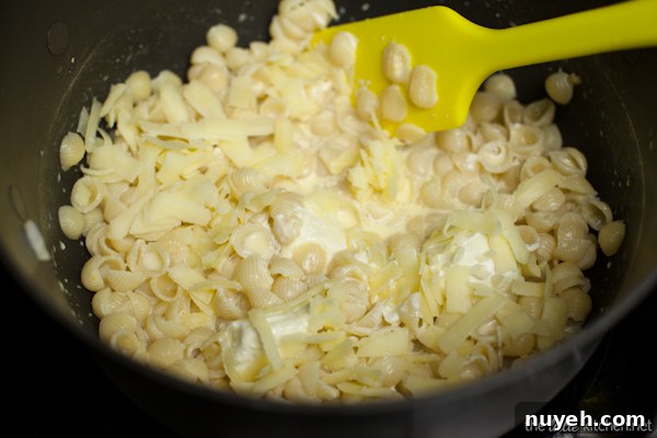 Adding cream cheese and cheddar