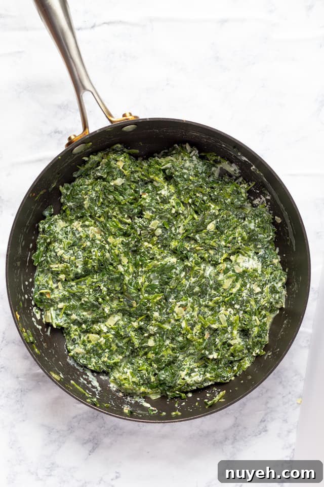 Healthy Creamed Spinach Recipe in Pan