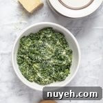 Healthy Creamed Spinach Recipe Overhead in Bowl