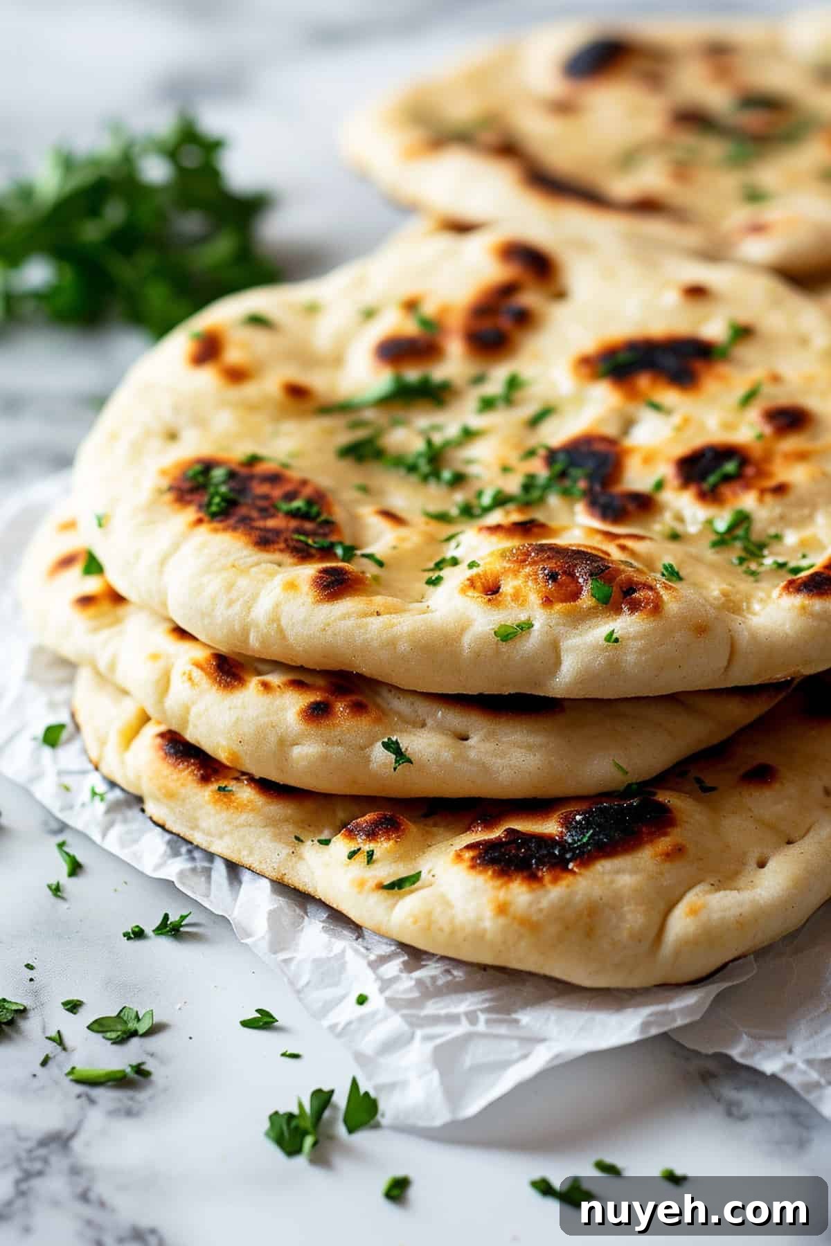 Easy 2-ingredient naan bread with parsley.