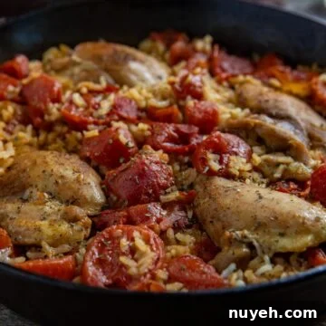 Cooked recipe in a cast iron skillet.