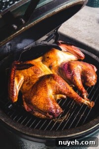 spatchcock turkey smoking in big green egg vertical