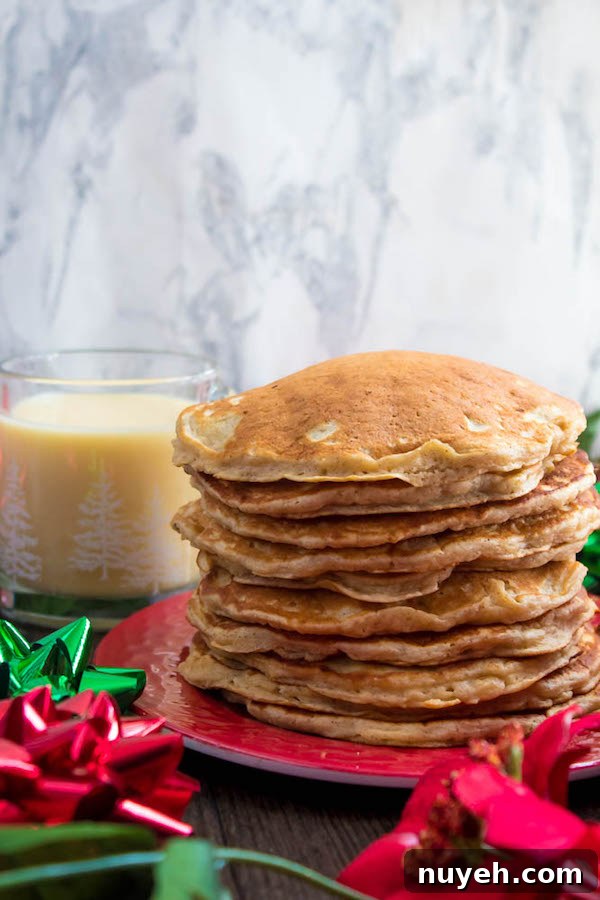 Festive Eggnog Pancakes with Cranberry Syrup Recipe 5 Close-up of eggnog pancakes