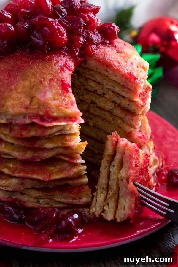 Festive Eggnog Pancakes with Cranberry Syrup Recipe 6 Eggnog pancakes and cranberry sauce