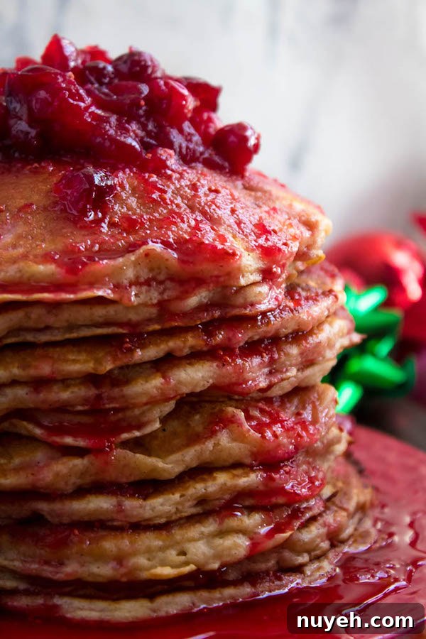 Festive Eggnog Pancakes with Cranberry Syrup Recipe 7 Cranberry syrup on pancakes