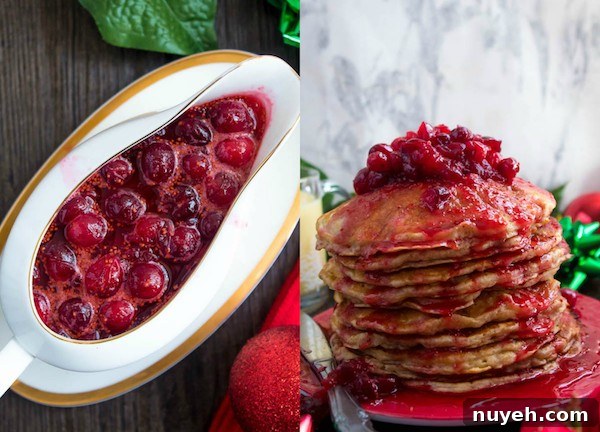 Festive Eggnog Pancakes with Cranberry Syrup Recipe 8 Pouring cranberry syrup