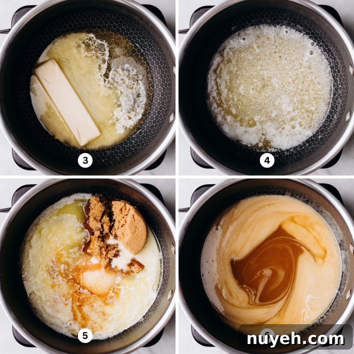 Melting butter in a saucepan, adding in other ingredients, stirring it all together.