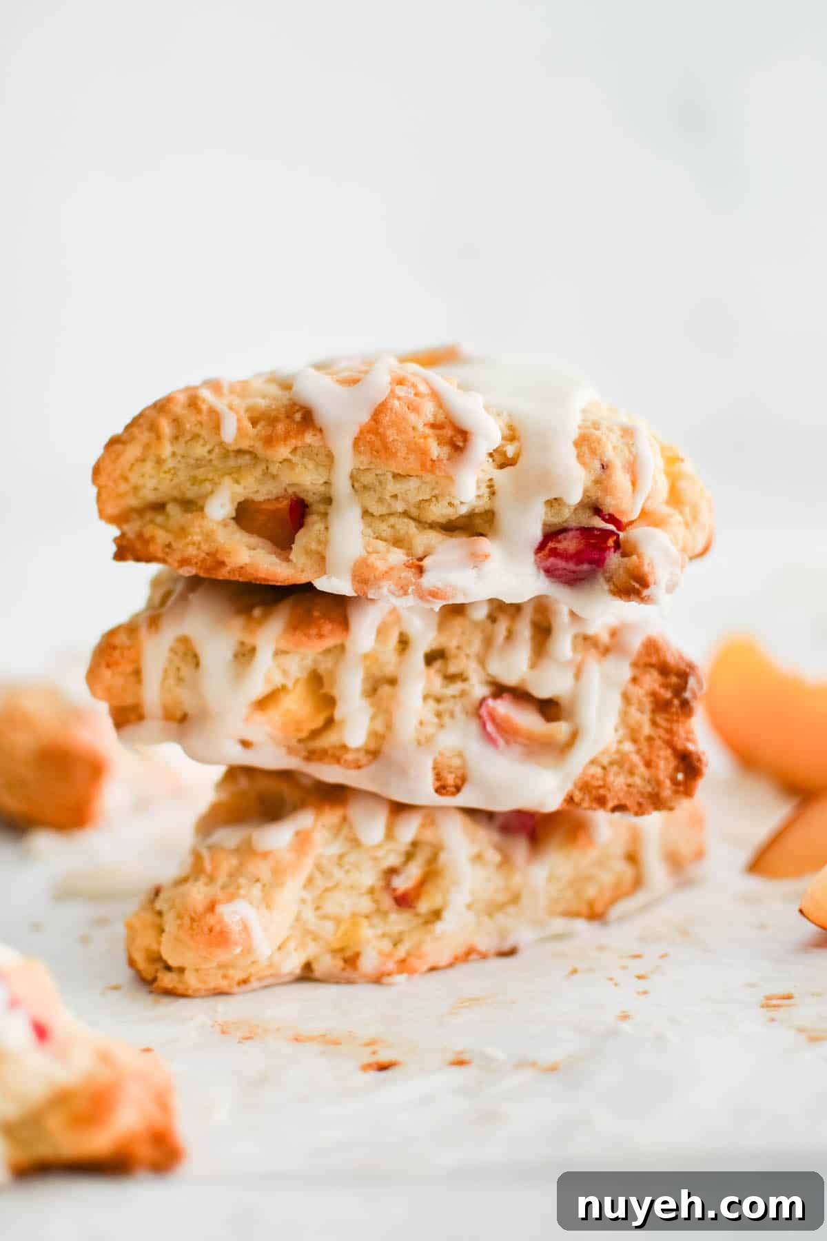 peach scones stacked on top of each other
