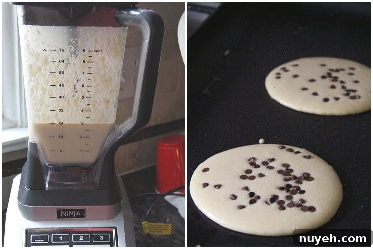 Almond Flour Chocolate Chip Pancakes - easy pancakes you can make in your blender pancake batter in blender and pancakes on griddle