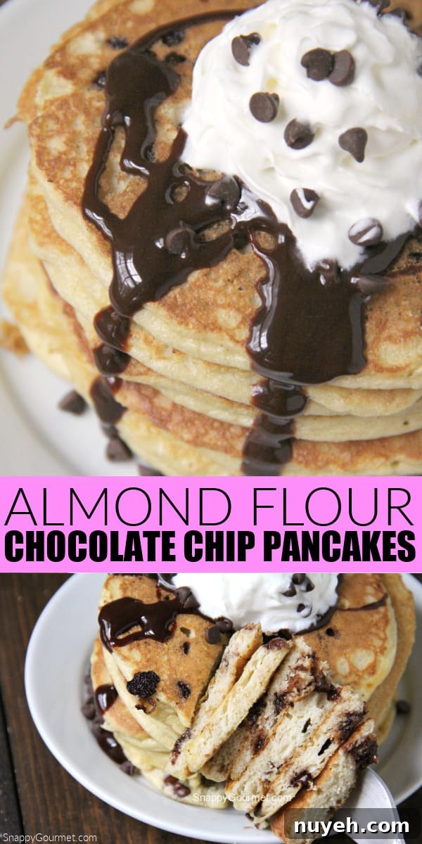 Almond Flour Chocolate Chip Pancakes - delicious homemade gluten free pancakes collage of homemade pancakes
