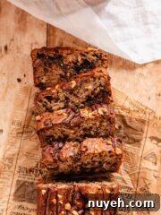 slices of chocolate hazelnut banana bread slices on parchment paper