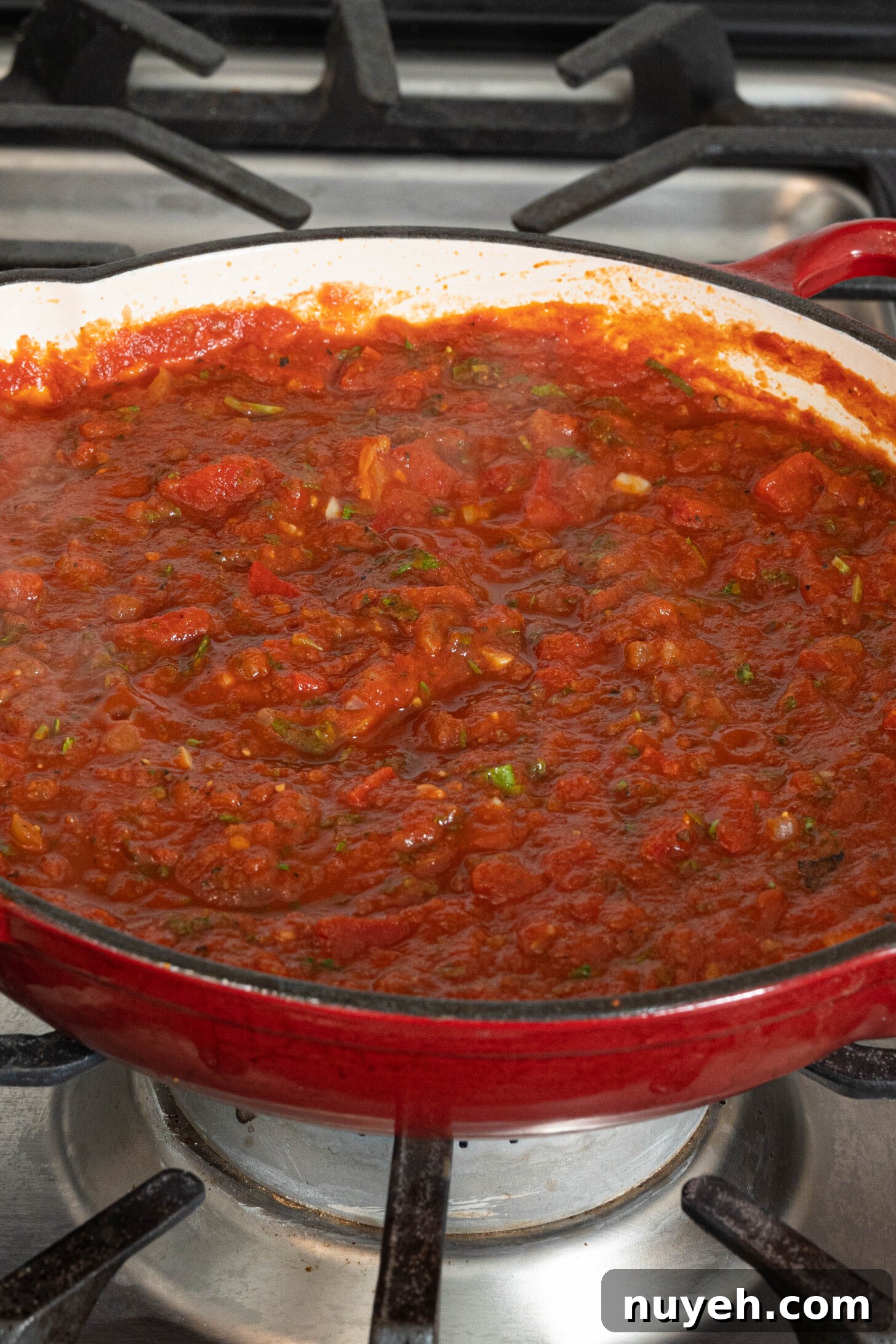 tomato sauce in a pan on a stovetop