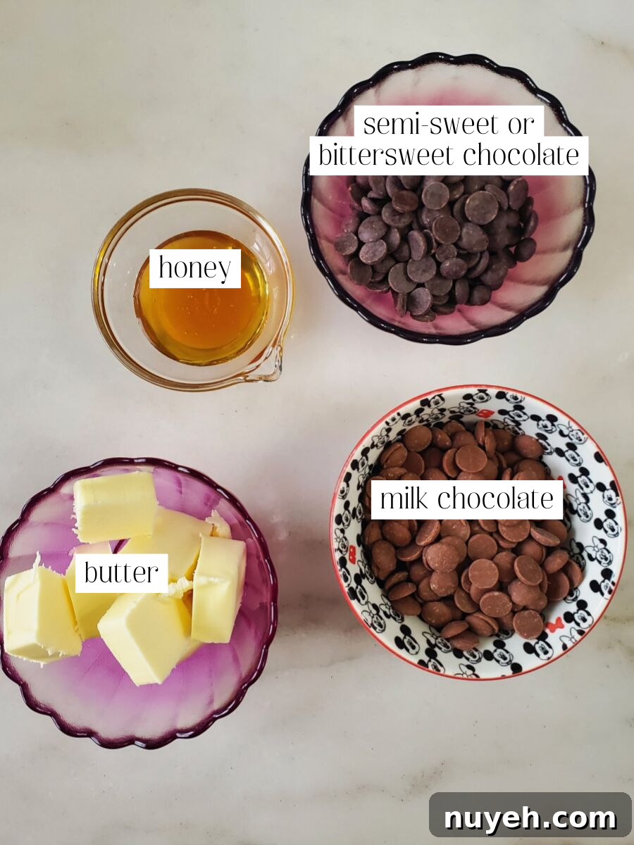 ingredients for glaze measured out and labeled on marble counter.