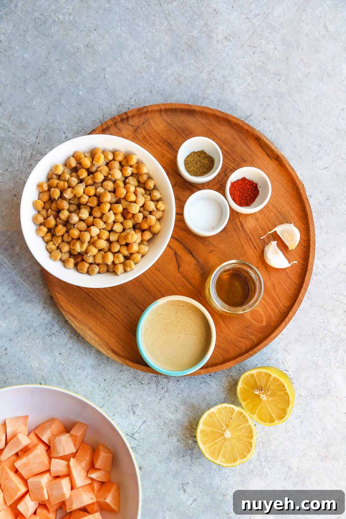 Roasted sweet potato hummus ingredients