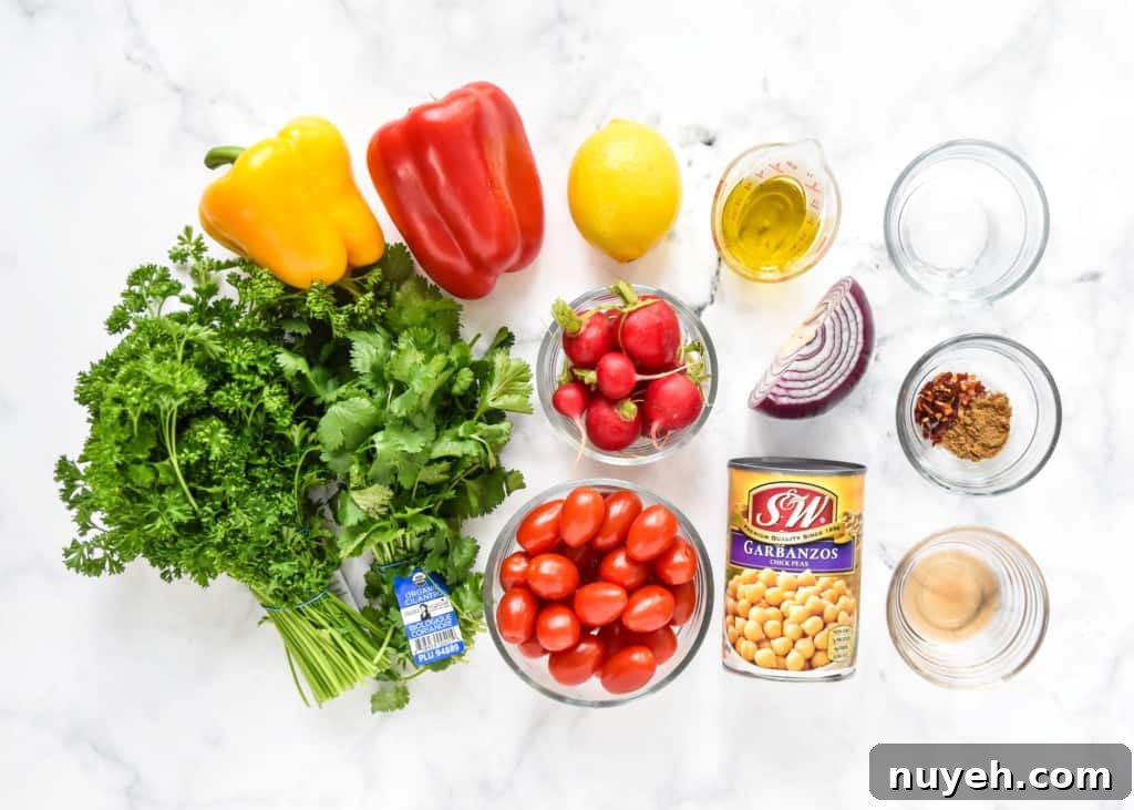 ingredients required to make the vegan chickpea salad before prepping.