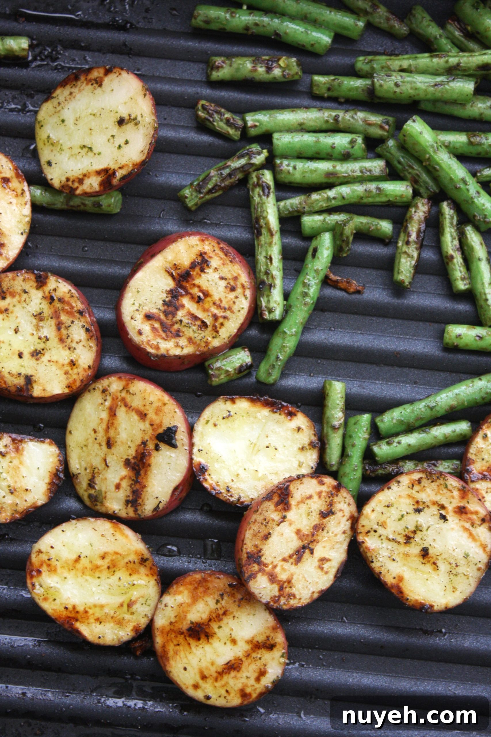 Grilled potatoes and beans