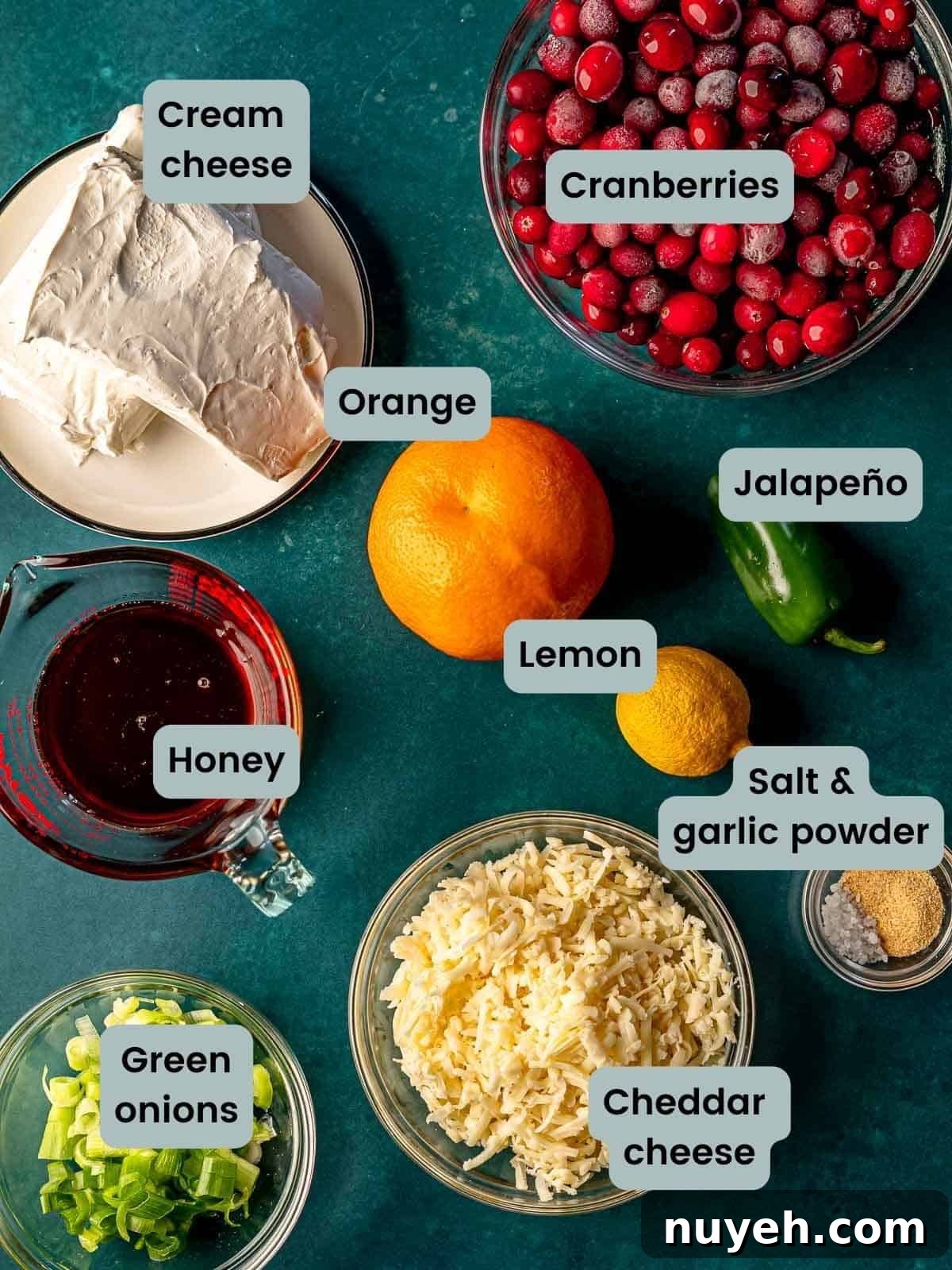 Ingredients in cranberry jalapeño dip.