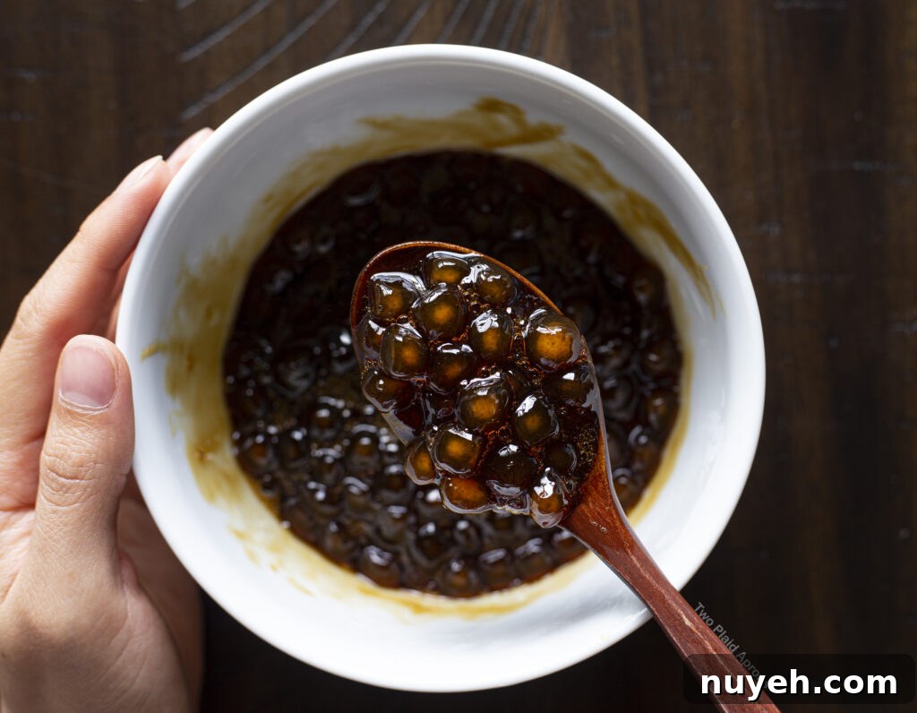 Brown sugar boba in spoon