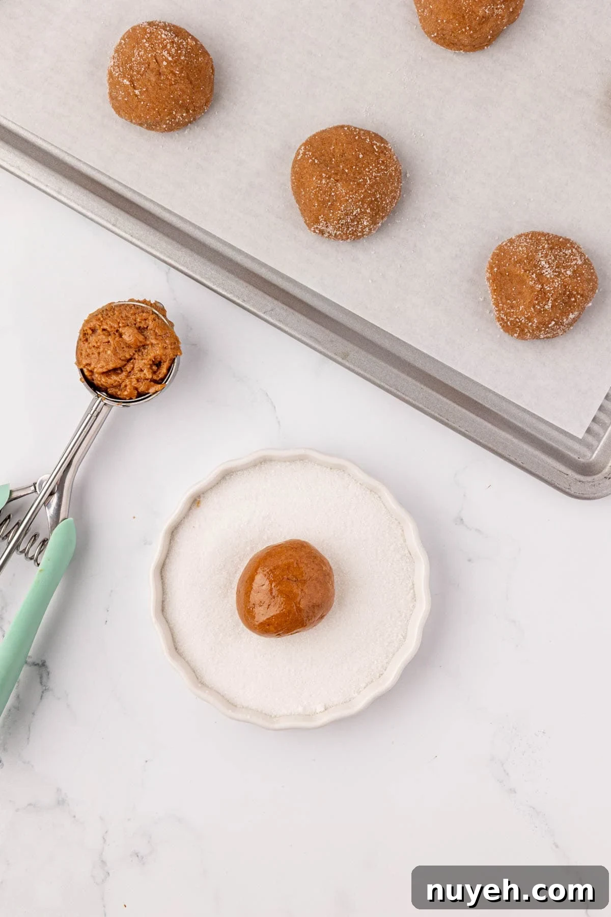 Spiced Cake Mix Cookies Recipe 7 cookie dough ball dipped into sugar