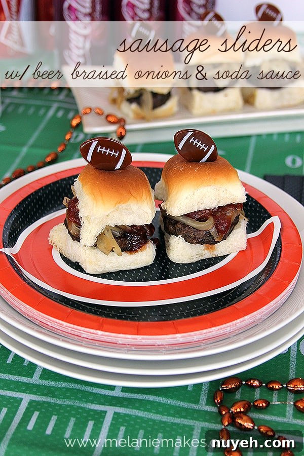 Sausage Sliders with Beer Braised Onions and Soda Sauce | @melaniebauer at Melanie Makes #shop