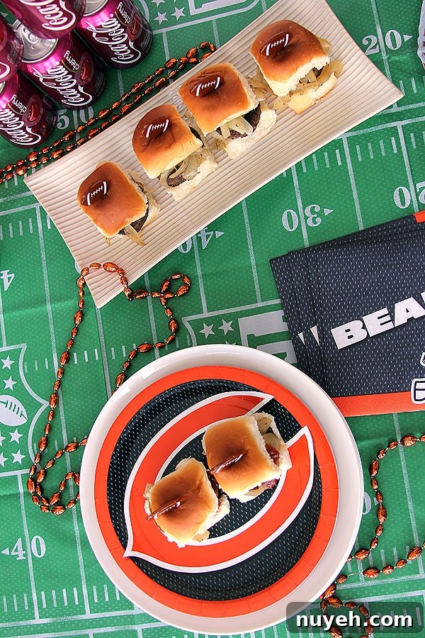 Sausage Sliders with Beer Braised Onions and Soda Sauce | @melaniebauer at Melanie Makes #shop