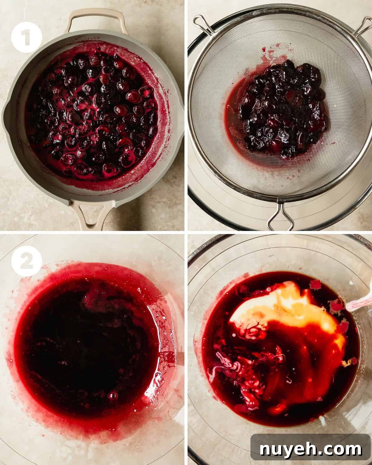 Cook cherries with sugar and lemon until saucy, cool, strain syrup and reserve pieces for the ice cream.